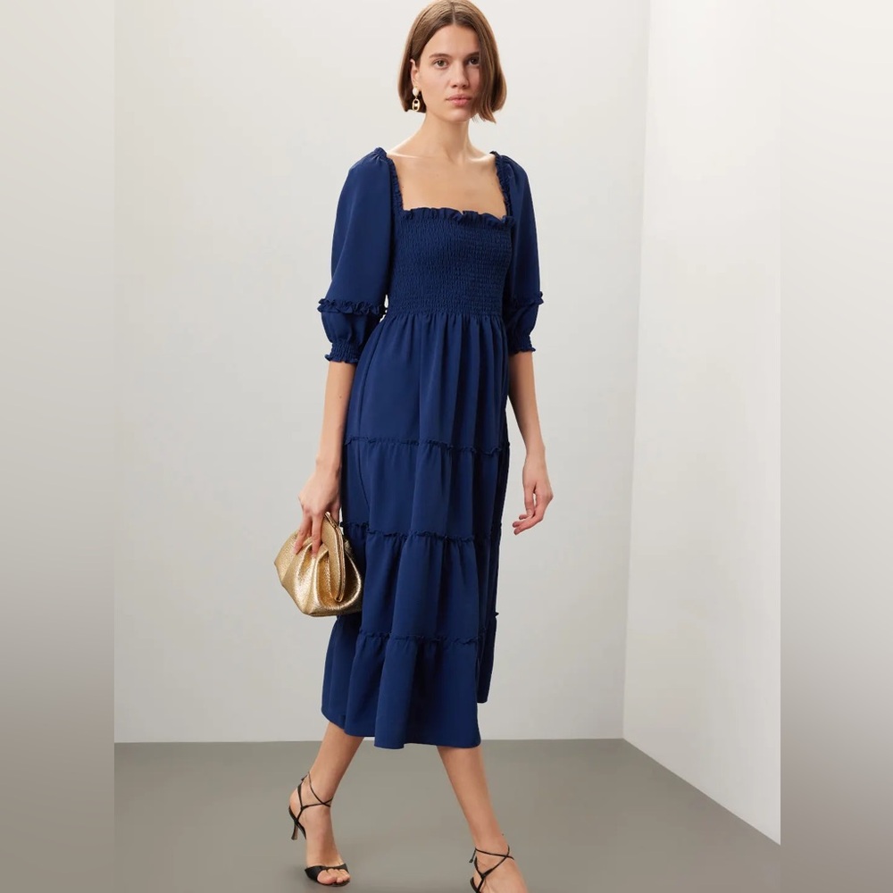 Hill House The Nesli Nap Dress Navy Cotton Lawn - Picture 1 of 6